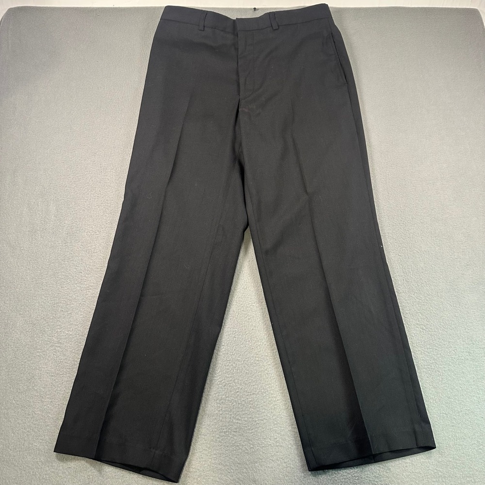 Perry Ellis Mens Black Dress Pants Flat Front Trousers 33x30 Polyester Rayon